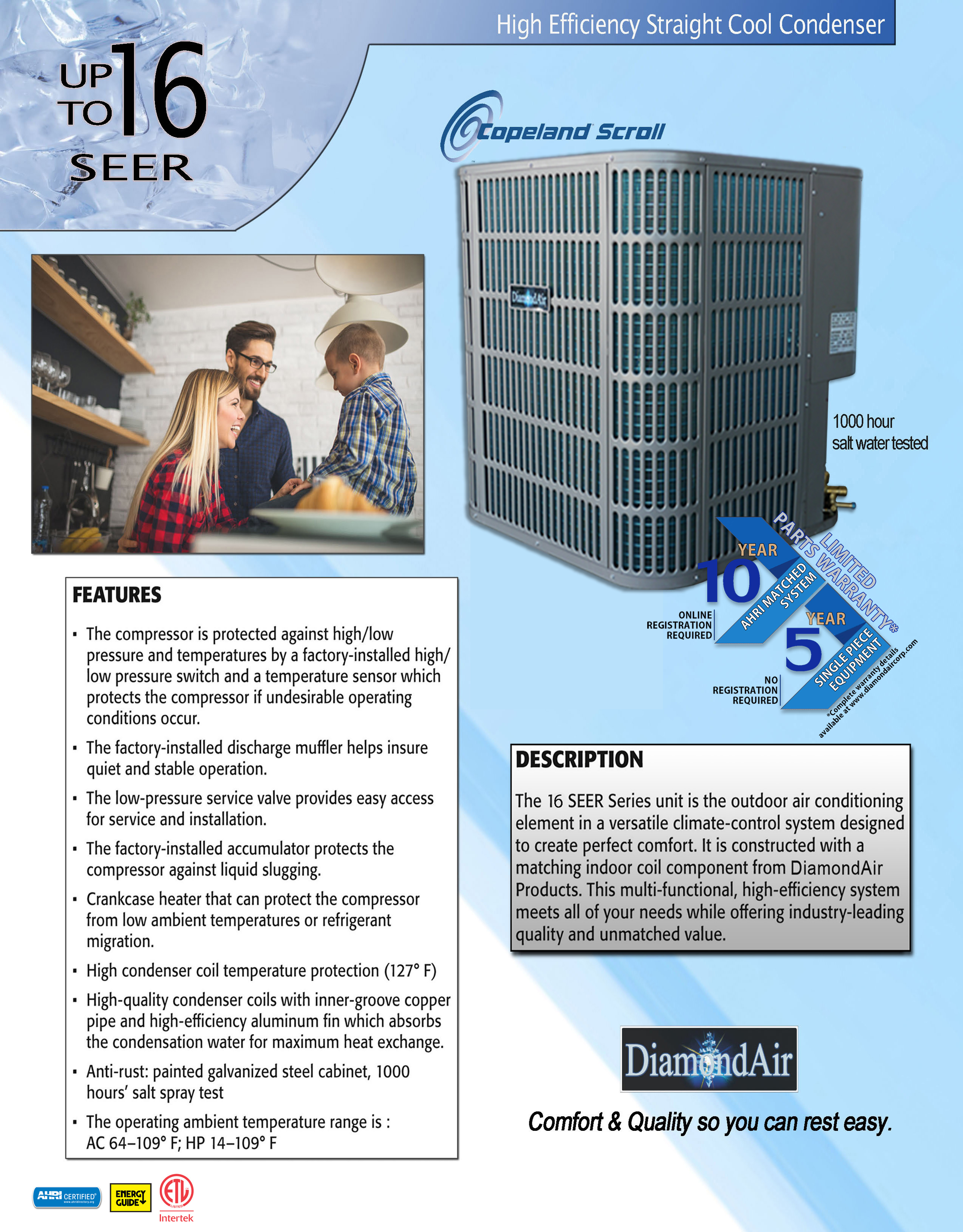 4 Ton DiamondAir 16 SEER Condenser D1648AC